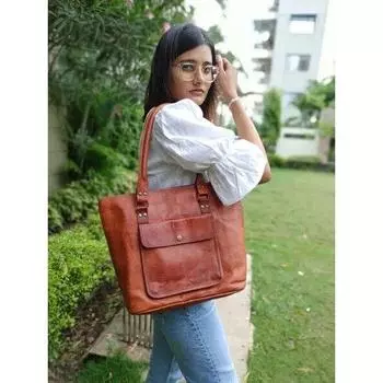 Классическая винтажная большая кожаная сумка через плечо, большая сумка-хобо для покупок, коричневая, 16 дюймов, женская 12 x 16 x 5 in коричневый