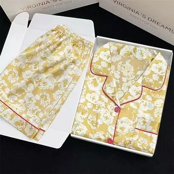 Классическая винтажная пижама с цветочным принтом и всплеском чернил, женская летняя классная пижама, домашние шорты + комплект с коротким рукавом M