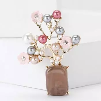 Классическая высококачественная элегантная брошь в виде вазы из жемчуга и сливы, креативная универсальная женская одежда, бижутерия-булавка для корсажа