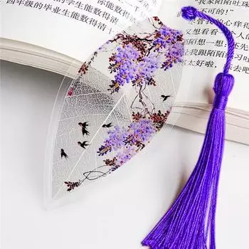 Классическая закладка с кисточками, натуральные коллекционные закладки с прожилками листьев, школьные принадлежности, подарок в китайском стиле, инструмент для чтения 1PC
