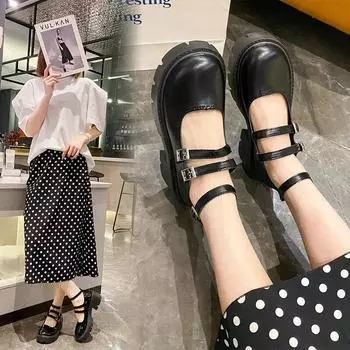 Классическая женская обувь Мэри Джейн, туфли-оксфорды на высоком каблуке с пряжкой и ремешком, женские туфли-оксфорды с круглым носком, однотонные туфли-лодочки на платформе, большие размеры 35