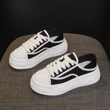 Классическая женская обувь с открытым носком, парусиновая обувь на распущенной платформе, новые женские повседневные двусторонние полутапочки для ленивых 35