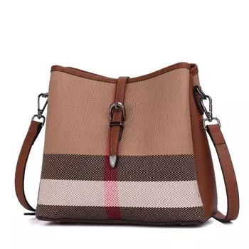Классическая женская сумка через плечо из натуральной кожи, вместительная клетчатая сумка через плечо, дизайн из холщовой кожи в стиле пэчворк верблюд