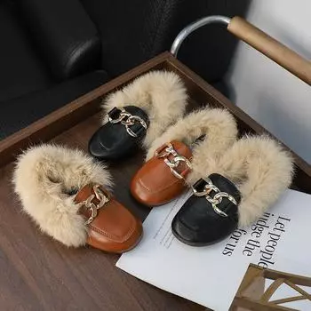 Классическая зимняя детская обувь для мальчиков, теплая, пушистая, хлопковая обувь для девочек, модная обувь на плоской подошве, универсальная, детская, повседневная обувь, простая, мягкая 21 чёрный