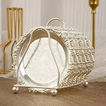 Классическая золотистая подставка под коктейль из металла, цинковый сплав, позолоченный коврик, континентальная винтажная подставка под приборы, диаметр 10 см, 6 шт. серебряный