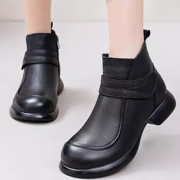 Классические элегантные женские осенние теплые бархатные повседневные ботинки в стиле ретро, удобные туфли для мам с мягкой подошвой 35