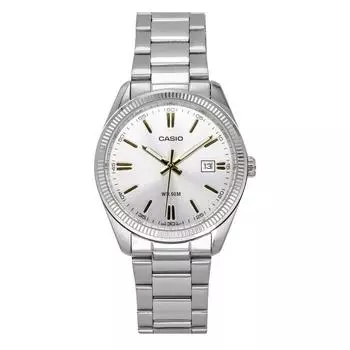 Классические аналоговые кварцевые мужские часы Casio из нержавеющей стали с серебряным циферблатом MTP-1370D-7A2 серебряный