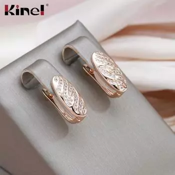 Классические английские овальные серьги Kinel с цирконием для женщин с полным покрытием