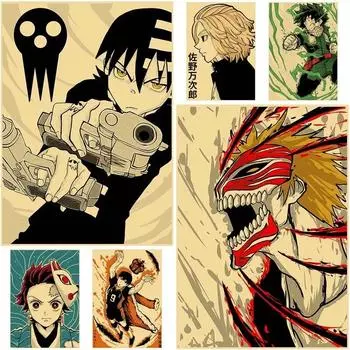 Классические аниме-фигурки, постеры, винтажная крафт-бумага, настенная живопись, фотографии, Декор для гостиной, кафе, дома, декоративная фреска 30x21cm