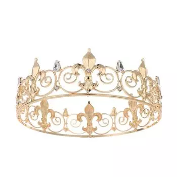 Классические аксессуары для волос King в стиле барокко, полная круглая корона из сплава со стразами для мужчин и женщин, головной убор для выпускного вечера золотой