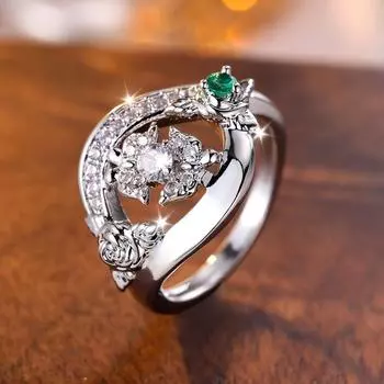 Классические белые, зеленые кольца с цирконием для женщин, серебряное кольцо с цветком на палец, подарок на свадьбу, женские украшения 6 серебряный