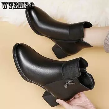 Классические ботильоны Весенние женские туфли Ботинки на низком каблуке Ботинки из искусственной кожи для женщин 35