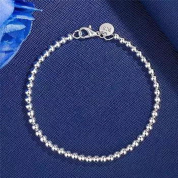 Классические браслеты-цепочки из серебра 925 пробы с бусинами диаметром 4 мм для женщин, свадебная вечеринка, дикие рождественские подарки, модные популярные ювелирные изделия