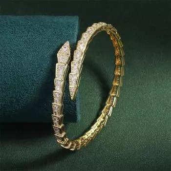 Классические браслеты-манжеты в виде змеи для женщин, простые модные блестящие инкрустированные циркониевые браслеты, свадебные украшения для вечеринок 1PCS розового золота