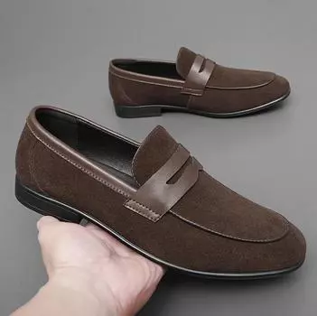 Классические брендовые мужские туфли Lefu с круглой головкой из замши черного и коричневого цвета, повседневные, модные, качественные, для джентльмена, с шармом, маленькие кожаные туфли 38-44 38 чёрный