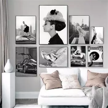 Классические черно-белые сексуальные женские кинозвезды, холст, живопись, постеры и принты, винтажная настенная картина для гостиной, домашний декор, без рамки 21*30cm