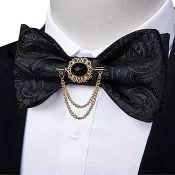 Классические черные галстуки-бабочки Dibangu для мужчин, шелковый галстук-бабочка с предварительно завязанным галстуком-бабочкой, карманные квадратные запонки, костюм, комплект галстуков-бабочек LH-0096