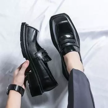 Классические черные мужские туфли на толстой подошве с квадратным носком, мужские деловые повседневные кожаные туфли, удобные и модные кожаные туфли 38 чёрный