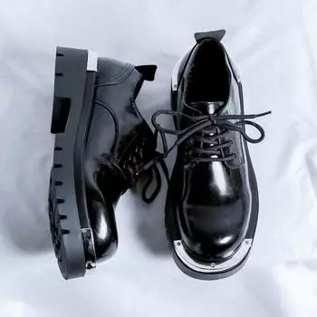Классические черные мужские туфли в британском стиле на толстой подошве из кожи, удобные и нескользящие, повседневные туфли дерби на шнуровке 38 чёрный