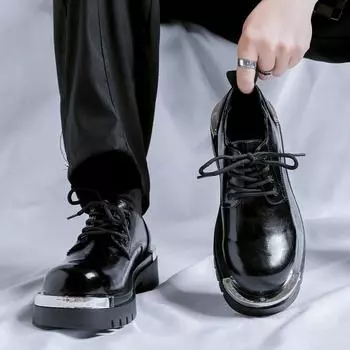 Классические черные мужские туфли в британском стиле на толстой подошве из кожи, модные, на шнуровке, удобные, деловые, повседневные, кожаные туфли 38 чёрный