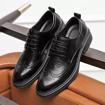 Классические черные новые мужские модные деловые кожаные туфли на шнуровке, высококачественные мужские туфли с острым носом и резным носком 38 чёрный