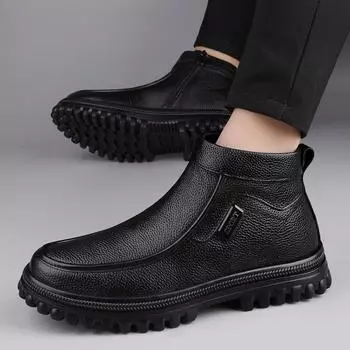 Классические черные осенне-зимние мужские высококачественные удобные высокие туфли с боковой молнией, модная брендовая мужская повседневная обувь 38 чёрный