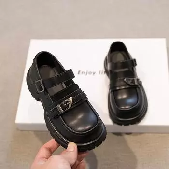 Классические черные туфли Мэри Джейн для девочек, толстая подошва, повседневные кожаные туфли для детей, модные однотонные детские туфли принцессы, простые 26 коричневый