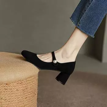 Классические черные туфли на каблуке «Мэри Джейн» от Z: Очень удобные, на толстом каблуке, с одним ремешком Pearl, универсальный дизайн Black Upgraded Version (95% buyers chose)