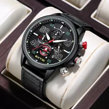 Классические деловые часы Мужские кварцевые часы Роскошные мужские часы Календарь Мужские часы Часы с кожаным ремешком чёрный