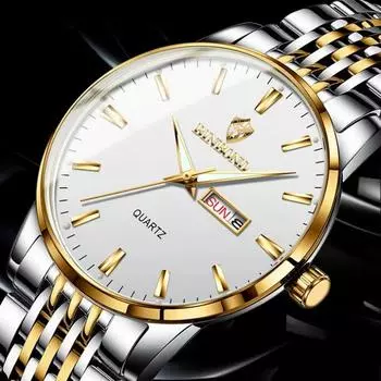 Классические деловые кварцевые часы для мужчин с циферблатом, датой, неделей, светящиеся водонепроницаемые мужские золотые наручные часы
