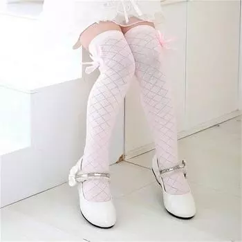 Классические детские хлопковые носки для девочек, колготки, школьные чулки до колена с бантиком розовый