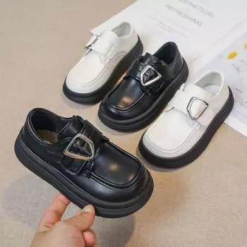 Классические детские кожаные туфли, простые черные школьные туфли для девочек, универсальные, с толстой подошвой, модные, рабочие туфли Мэри Джейн 26 бежевый