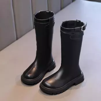 Классические детские зимние ботинки, черные простые хлопковые ботинки для девочек, толстая подошва, круглый носок, детские модные ботинки, универсальные, нескользящие 27 чёрный
