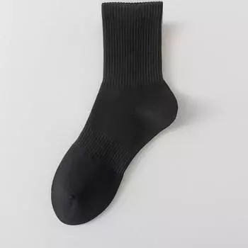 Классические длинные чулки для мужчин и женщин, однотонные, с утягивающим поясом, противоскользящие, универсальные и повседневные для спорта 1 pair чёрный