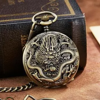Классические двойные открытые часы Dragon Phoenix Chengxiang Roman Literal Vintage Hand Mechanical Большие карманные часы
