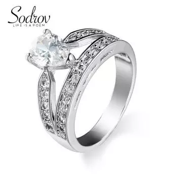 Классические двухслойные ювелирные кольца SODROV с цирконом 6 белый