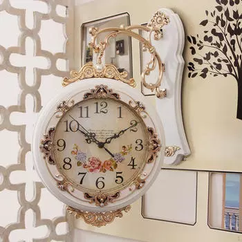 Классические двусторонние круглые настенные часы в деревенском стиле для спальни, гостиной, кухни, веранды, виллы. белый