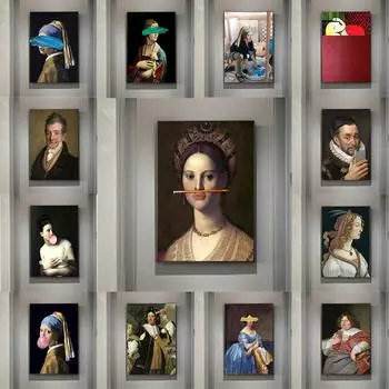 Классические европейские картины маслом на холсте для женщин, забавные картины с губами и ручкой, настенные абстрактные пейзажи, настенные художественные принты, постеры, фотографии, домашний декор 21cm30cm NoFrame