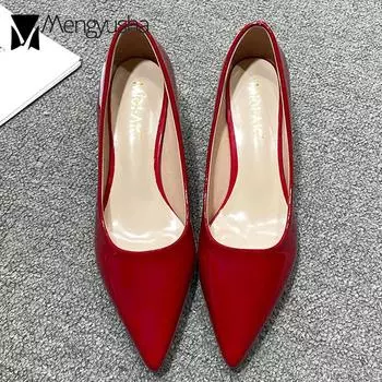 Классические фирменные туфли-лодочки женские красные туфли на высоком каблуке женские туфли-лоферы с острым носком 3,5 см женские свадебные туфли на среднем каблуке 4.5 белый