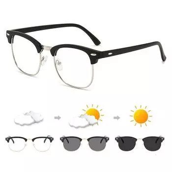 Классические фотохромные солнцезащитные очки в полурамке, женские солнцезащитные очки-хамелеоны с заклепками в стиле ретро, мужские модные солнцезащитные очки с изменением цвета для вождения