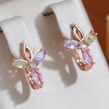 Классические геометрические цветные серьги-капли с цирконием и цветком для женщин, модные вечерние украшения, золотые аксессуары