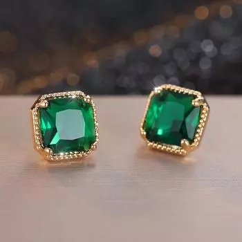 Классические геометрические квадратные серьги для женщин и мужчин золотого цвета, серьги-гвоздики принцессы зеленого цвета с кубическим цирконом, простые ювелирные изделия для вечеринок зелёный/золотой