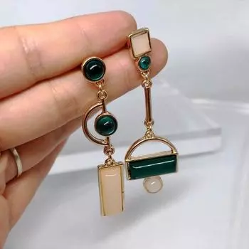 Классические геометрические серьги для женщин, смешанные коктейльные серьги из акрилового камня, ювелирные изделия зелёный