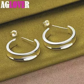 Классические гладкие серьги-кольца из стерлингового серебра 925 пробы диаметром 23 мм