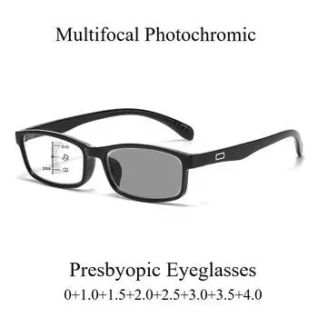 Классические градиентные фотохромные мультифокальные очки для чтения в небольшой квадратной оправе, для близи и дали, блокирующие синий свет 0 чёрный