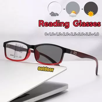 Классические градиентные фотохромные мультифокальные очки для чтения в небольшой квадратной оправе, для близи и дали, блокирующие синий свет 0 чёрный