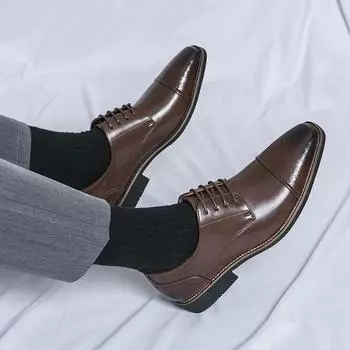 Классические и минималистичные оксфордские туфли для мужчин, кожаные туфли с узором «рыбья чешуя» со шнуровкой в британском стиле для деловых встреч 38