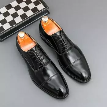 Классические итальянские мужские туфли-дерби, деловые, офисные, кожаные туфли с острым носком, деловые, свадебные, деловые, свадебные, мужские туфли 38 чёрный