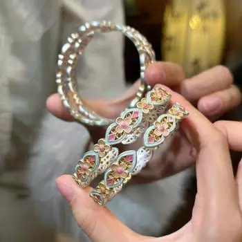 Классические китайские браслеты Традиционный браслет с открытой рукой Богемный браслет с цветком для вечеринки