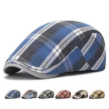 Классические клетчатые береты, винтажные цветные плоские шляпы в британском стиле, легкая кепка газетчика для женщин и мужчин Adjustable темно-синий